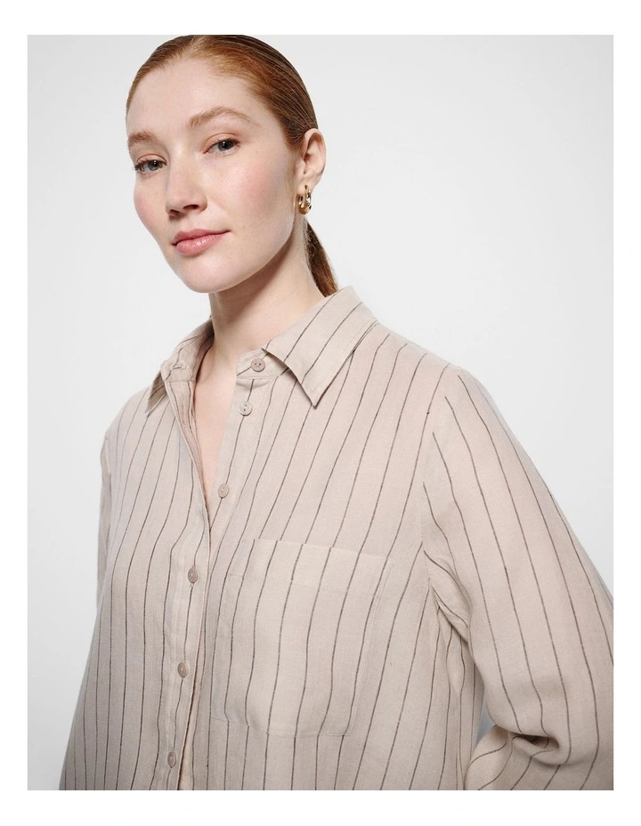 Pocket Linen Shirt in Natural Stripe image 5