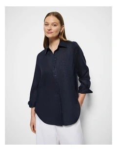 Pocket Linen Shirt in Navy