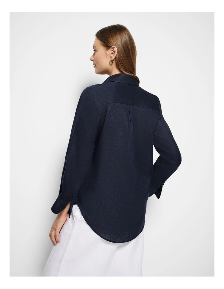 Pocket Linen Shirt in Navy image 3