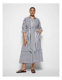 Ophelia Dress in True Navy and White Stripe