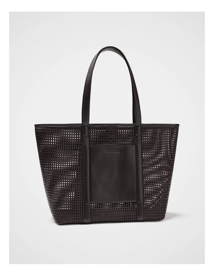 Quinn Woven Tote in Chocolate Brown image 1