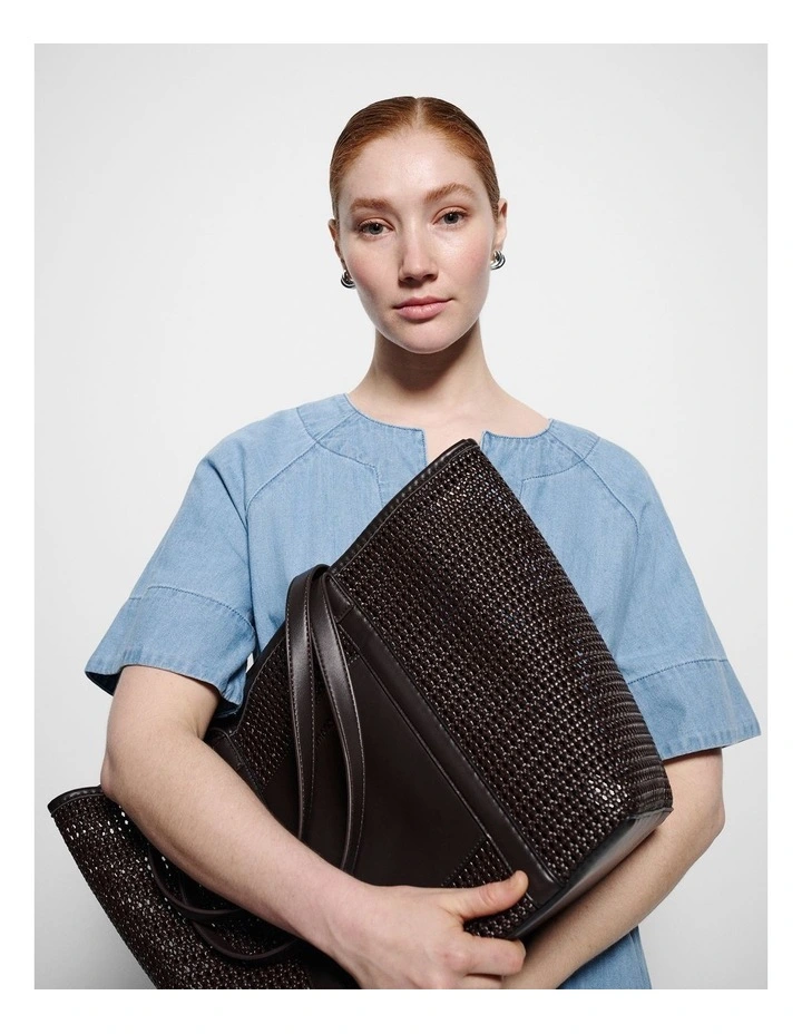 Quinn Woven Tote in Chocolate Brown image 2