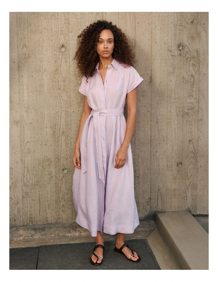 Linen Panelled Shirt Dress in Orchid image 2