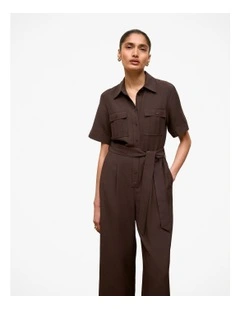 Pocket Detail Short Sleeve Jumpsuit in Bitter Chocolate