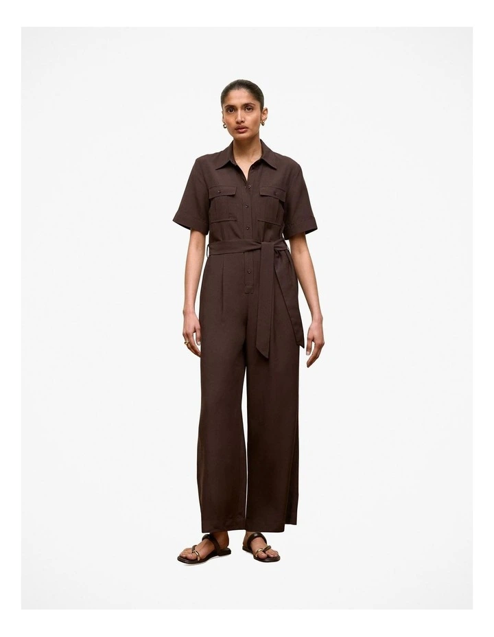 Pocket Detail Short Sleeve Jumpsuit in Bitter Chocolate image 3