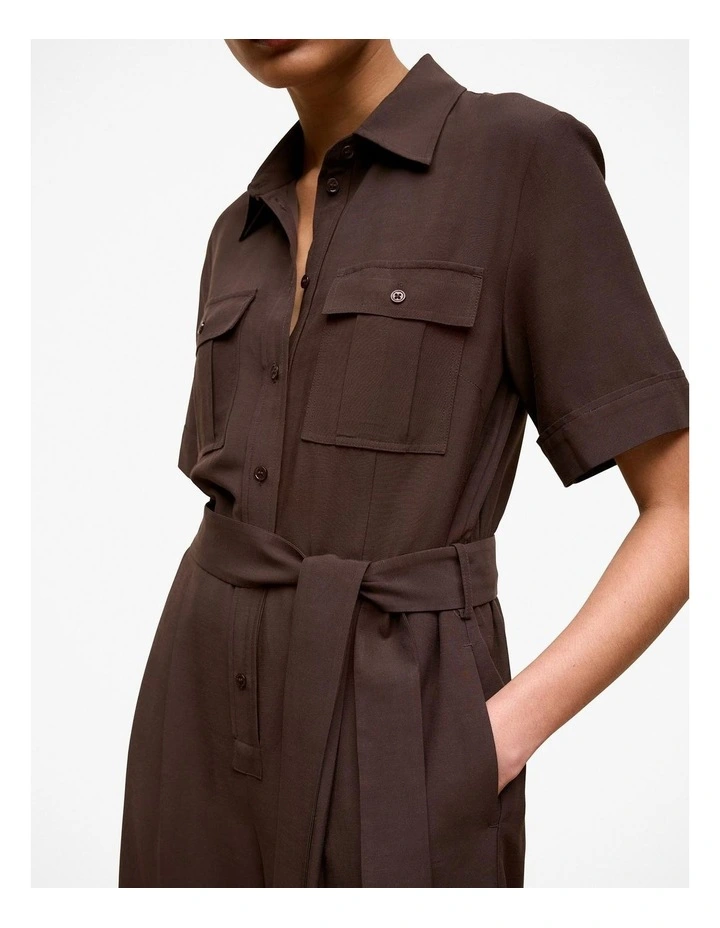 Pocket Detail Short Sleeve Jumpsuit in Bitter Chocolate image 4