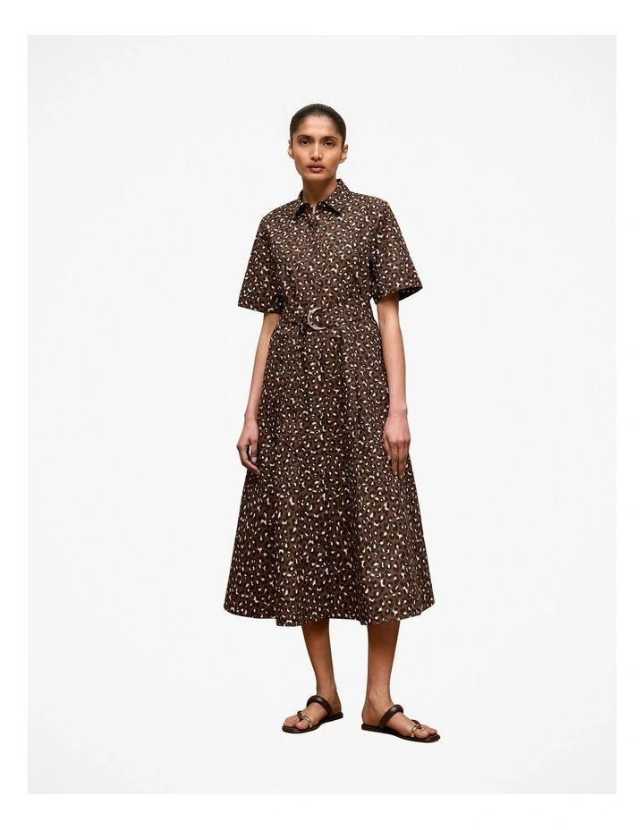 Leopard Poplin Belted Dress in Bitter Chocolate image 3