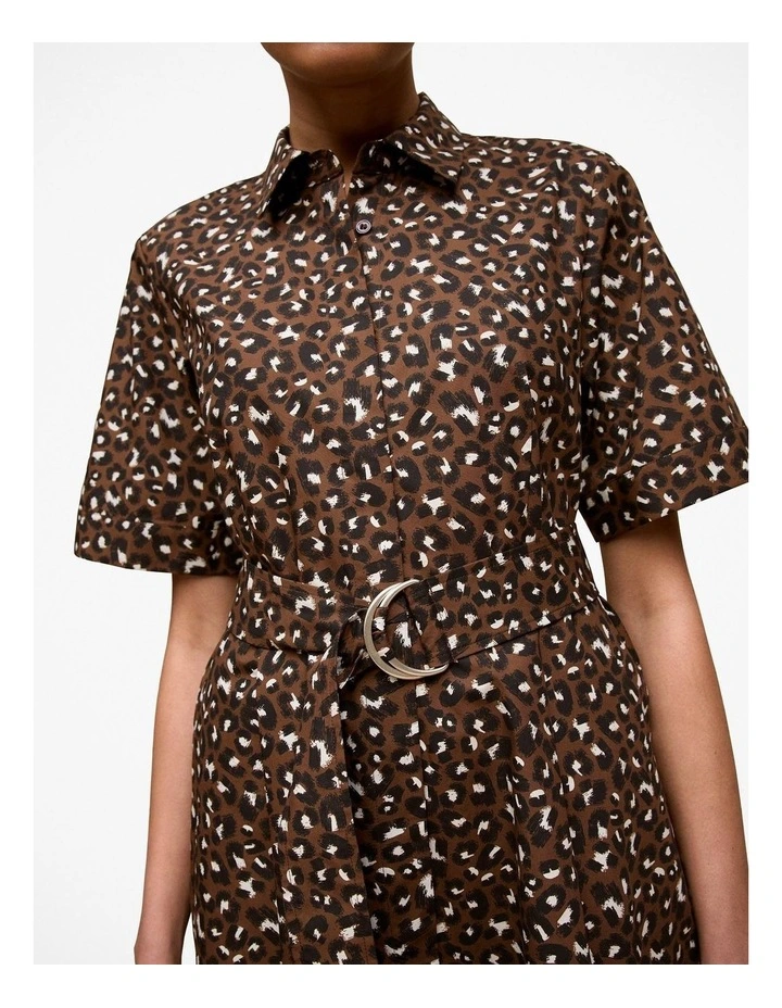 Leopard Poplin Belted Dress in Bitter Chocolate image 4