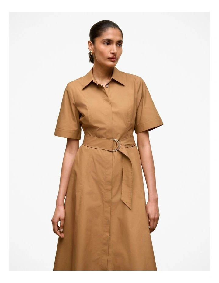 Cotton Poplin Belted Dress in Rich Tan image 1