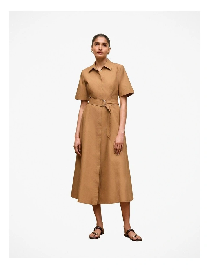 Cotton Poplin Belted Dress in Rich Tan image 2