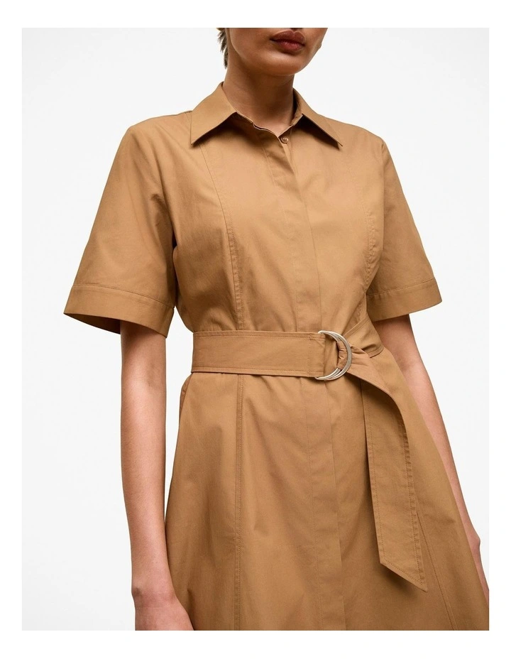 Cotton Poplin Belted Dress in Rich Tan image 3