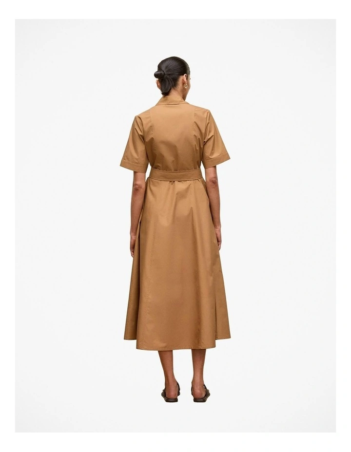 Cotton Poplin Belted Dress in Rich Tan image 4