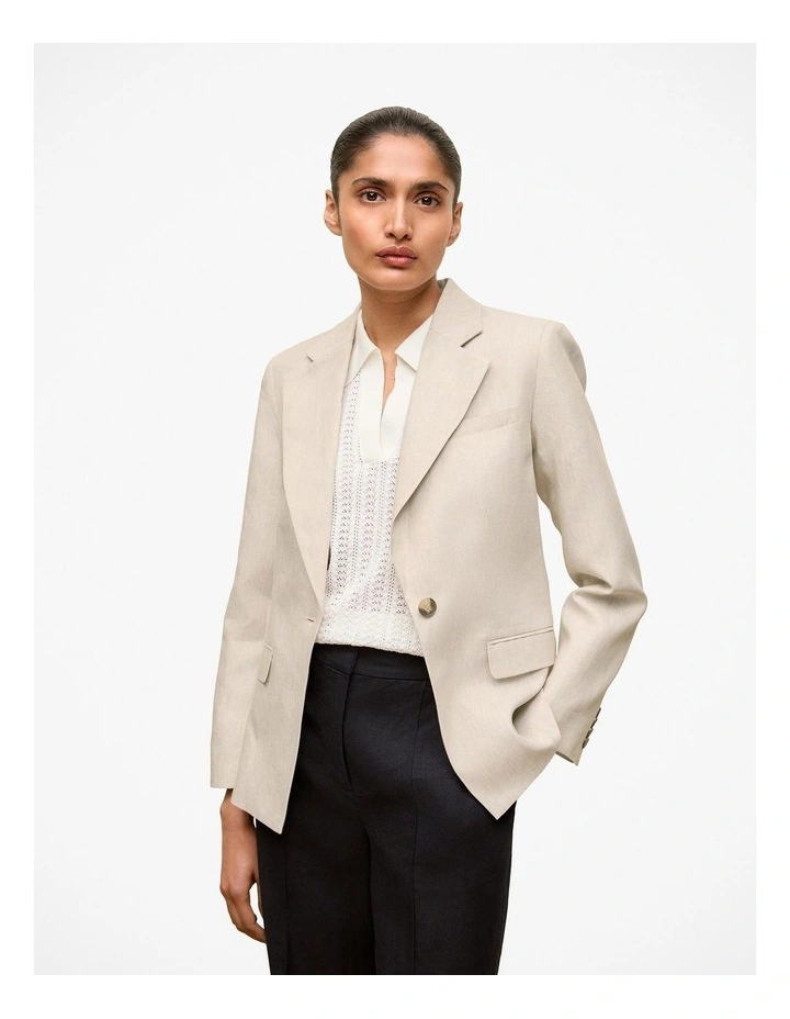 Linen Tailored Blazer in Flax image 1