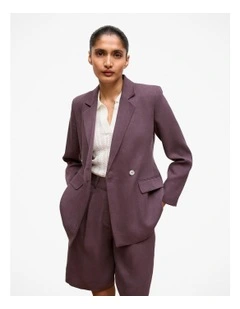 Linen Blend Twill Blazer in Dark Plum
