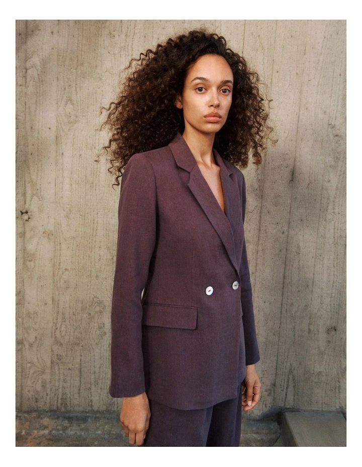 Linen Blend Twill Blazer in Dark Plum image 2