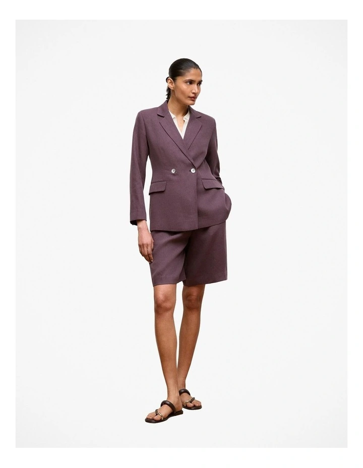 Linen Blend Twill Blazer in Dark Plum image 3