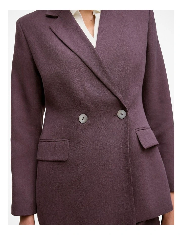 Linen Blend Twill Blazer in Dark Plum image 4