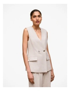 Linen Blend Tailored Vest in Stone