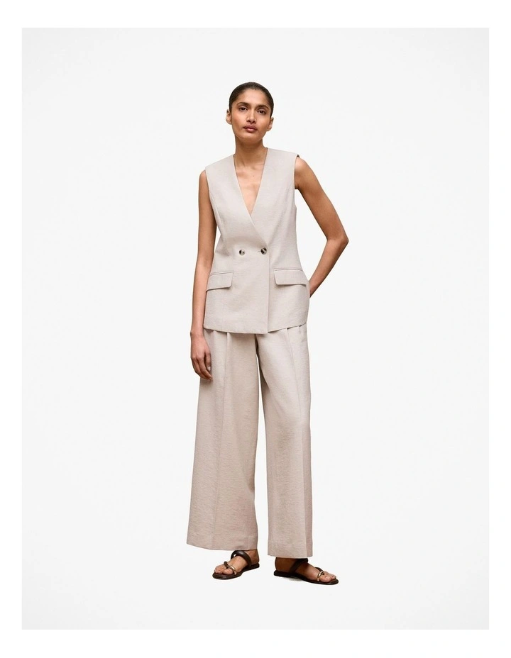 Linen Blend Tailored Vest in Stone image 3