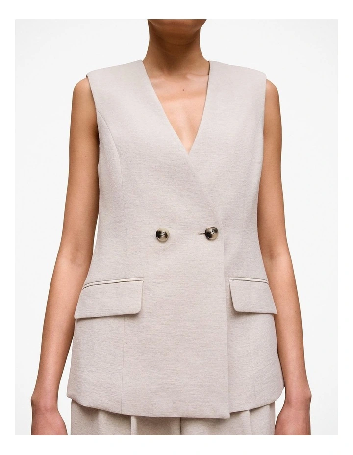 Linen Blend Tailored Vest in Stone image 4