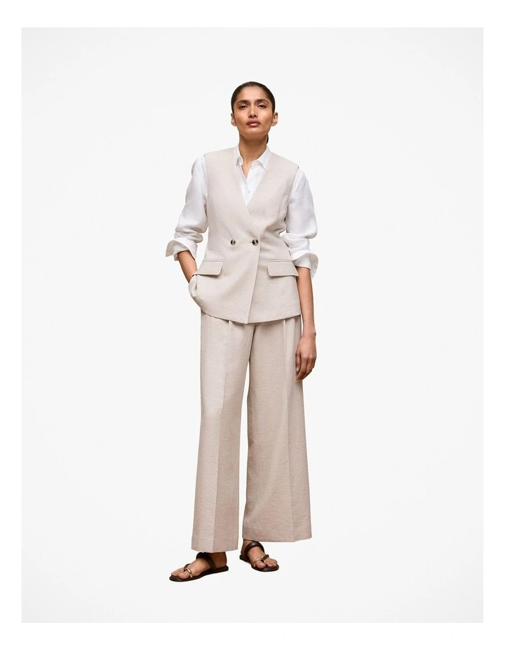 Linen Blend Tailored Vest in Stone image 5