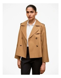 Cotton Twill Cropped Trench in Rich Tan