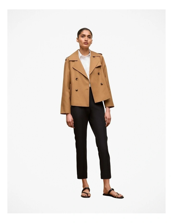 Cotton Twill Cropped Trench in Rich Tan image 2