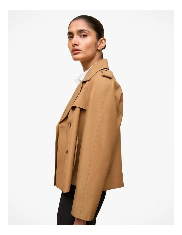 Cotton Twill Cropped Trench in Rich Tan image 3