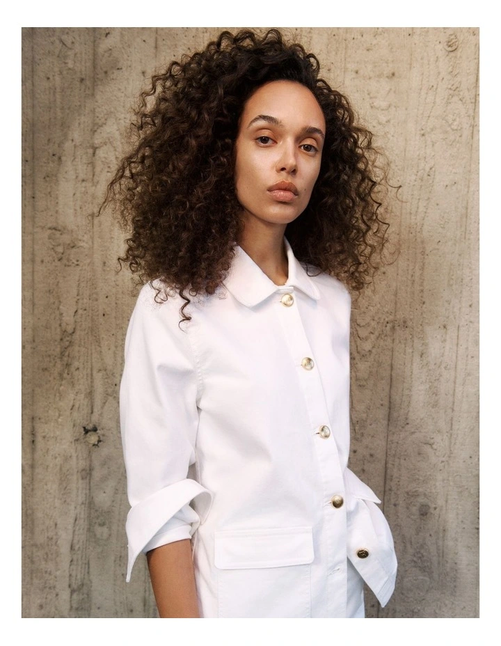 Pocket Detail Denim Jacket in White image 2
