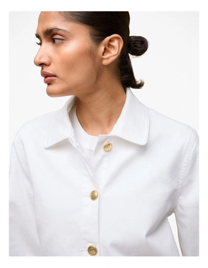 Pocket Detail Denim Jacket in White image 4