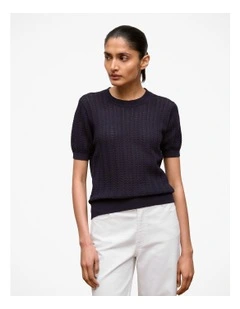 Mercerised Cotton Knit T-shirt in Night Sky