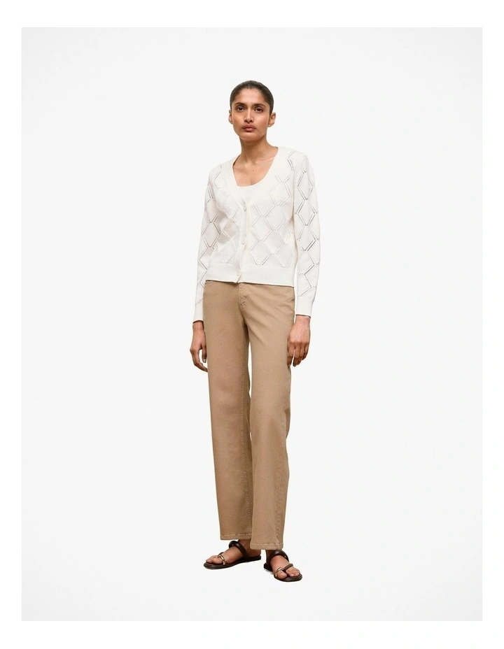 Diamond Pointelle V Neck Cardigan in White image 2