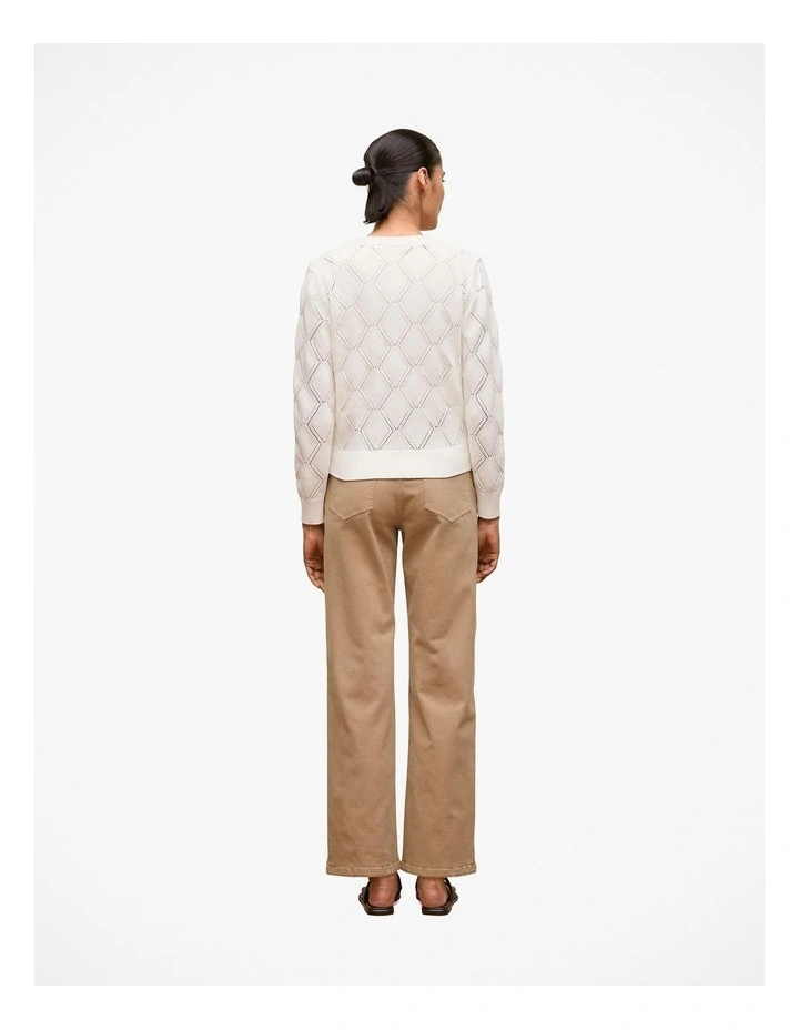 Diamond Pointelle V Neck Cardigan in White image 4