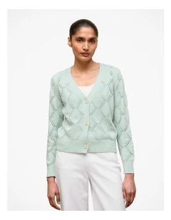 Diamond Pointelle V Neck Cardigan in Light Mint