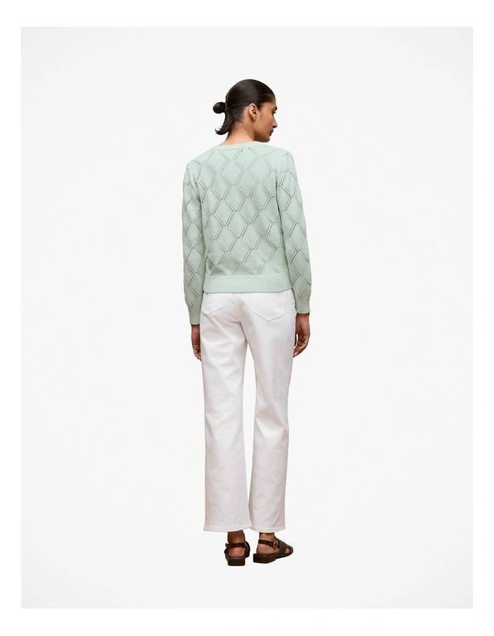 Diamond Pointelle V Neck Cardigan in Light Mint image 4