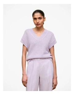 Mercerised Cotton Basketweave Knit Vest in Orchid