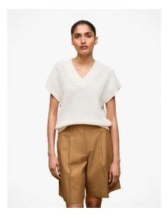 Mercerised Cotton Basketweave Knit Vest in White