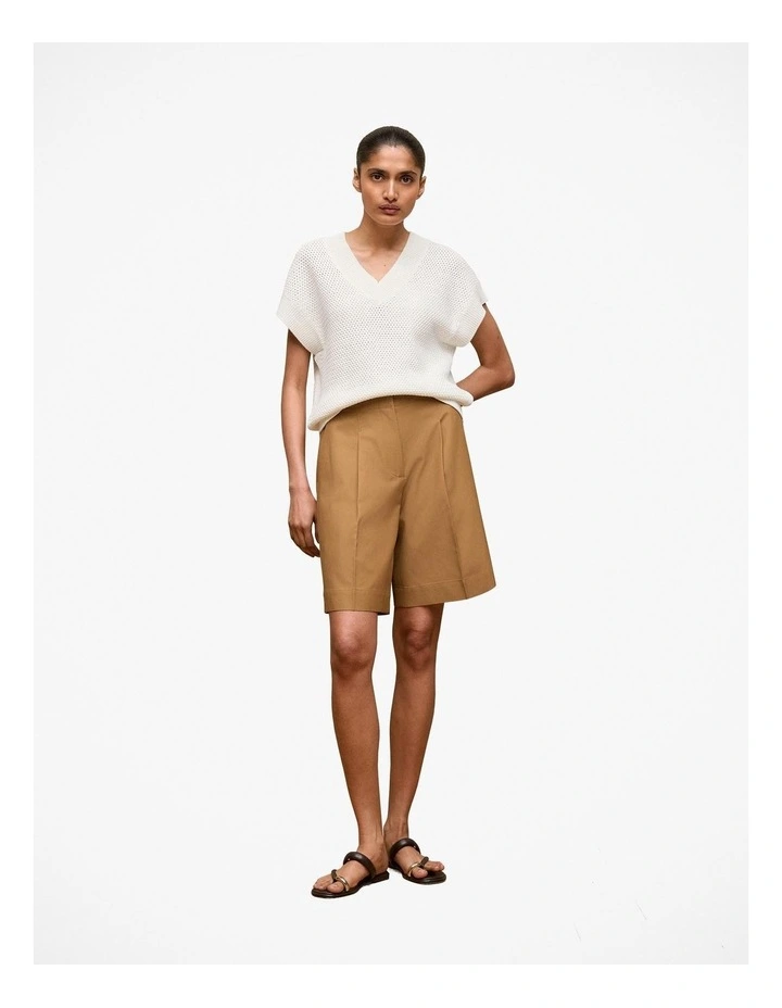 Mercerised Cotton Basketweave Knit Vest in White image 2