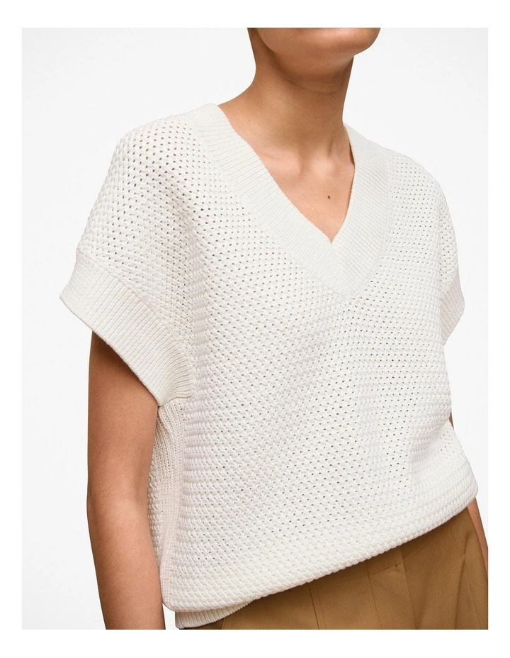 Mercerised Cotton Basketweave Knit Vest in White image 3