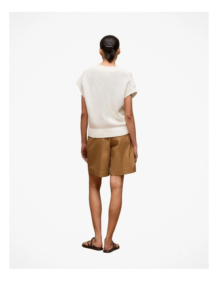 Mercerised Cotton Basketweave Knit Vest in White image 4