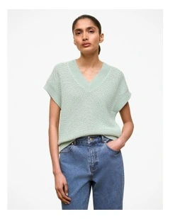 Mercerised Cotton Basketweave Knit Vest in Light Mint