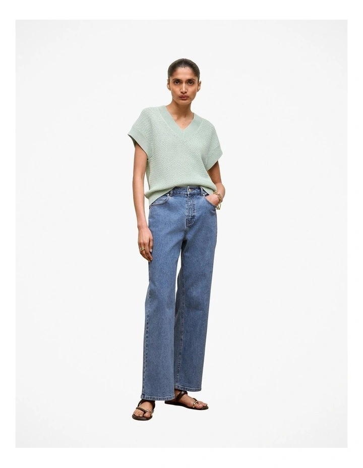 Mercerised Cotton Basketweave Knit Vest in Light Mint image 2