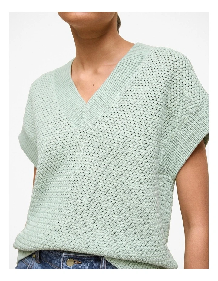 Mercerised Cotton Basketweave Knit Vest in Light Mint image 3