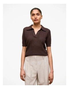 Mercerised Polo Cardigan in Bitter Chocolate