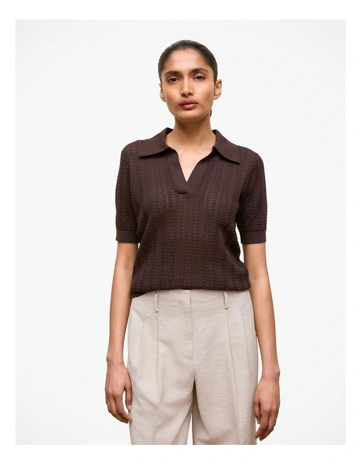 Mercerised Polo Cardigan in Bitter Chocolate image 1