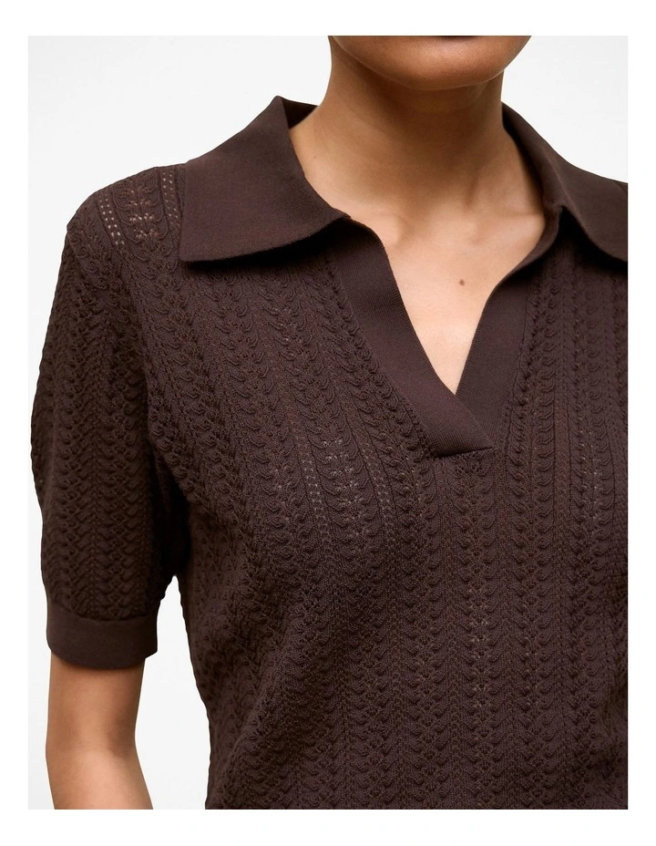 Mercerised Polo Cardigan in Bitter Chocolate image 3