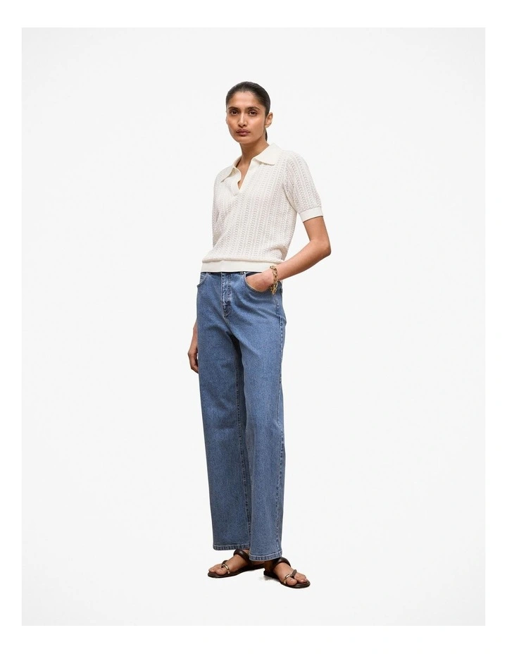 Mercerised Texture Knit Polo Cardigan in White image 2