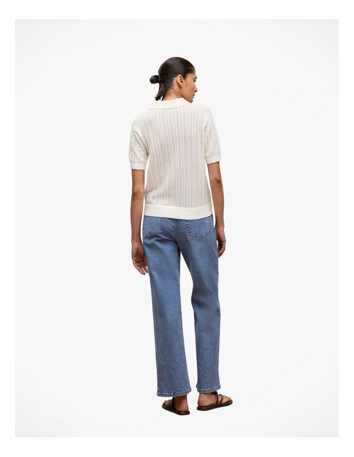 Mercerised Texture Knit Polo Cardigan in White image 4