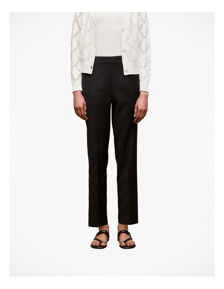 Stretch Linen Blend Pull On Pant in Black image 1