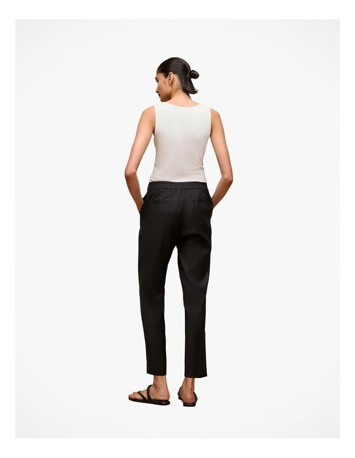 Stretch Linen Blend Pull On Pant in Black image 5